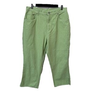 Vintage Bill Blass Capri Jeans Womens 14 Green Stripe Cropped‎ Y2K Resortwear